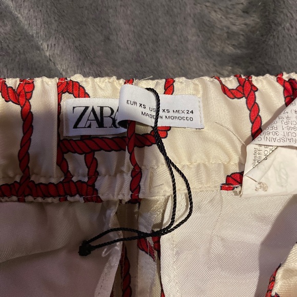 ZARA womens wide leg chain link pants navy red pull on XS - Picture 5 of 8